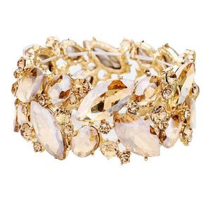 Light Col Topaz Marquise Crystal Stretch Evening Bracelet, this Bracelet sparkles all around with it's surrounding round stones. It looks modern and is just the right touch to set off LBD. Jewelry offers a wide variety of exquisite jewelry for your Party, Prom, Pageant, Wedding, Sweet Sixteen, and other Special Occasions!