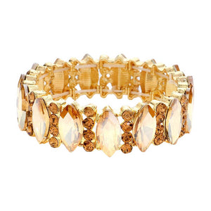 Light Col Topaz Trendy Marquise Stone Accented Stretch Evening Bracelet, Get ready with this stone-accented stretchable Bracelet and put on a pop of color to complete your ensemble. Perfect for adding just the right amount of shimmer & shine and a touch of class to special events. Wear with different outfits to add perfect luxe and class with incomparable beauty. Just what you need to update in your wardrobe. 