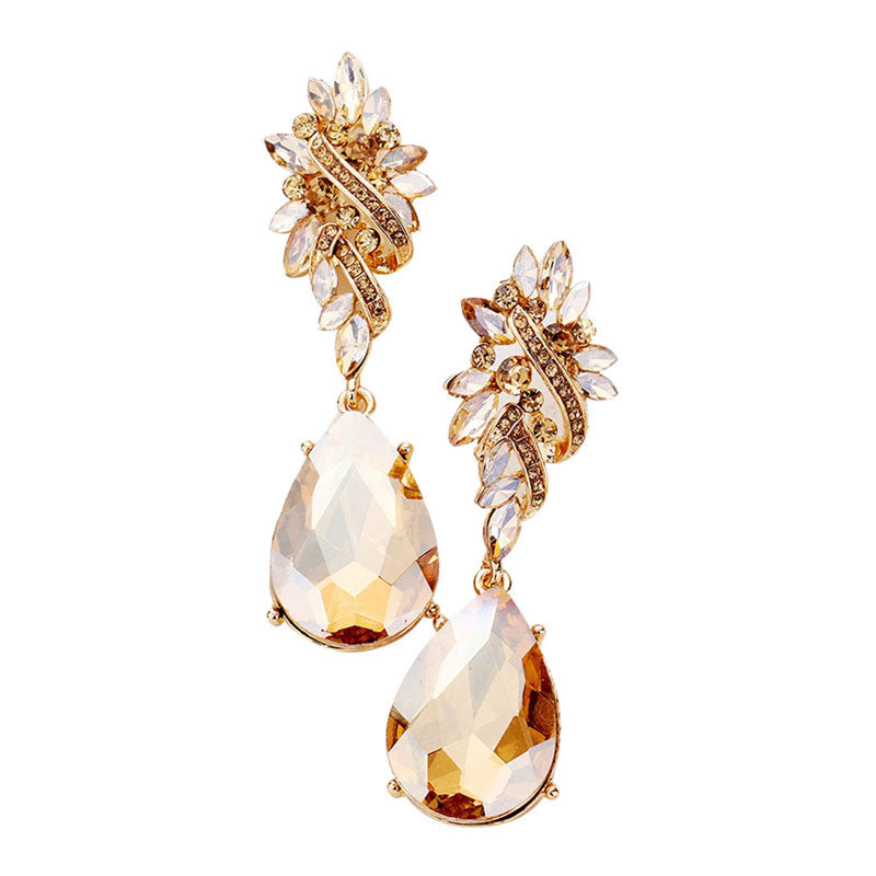 Light Col Topaz Marquise Stone Cluster Teardrop Dangle Evening Earrings. These gorgeous stone pieces will show your class in any special occasion. The elegance of these stone goes unmatched, great for wearing at a party! Perfect jewelry to enhance your look. Awesome gift for birthday, Anniversary, Valentine’s Day or any special occasion.