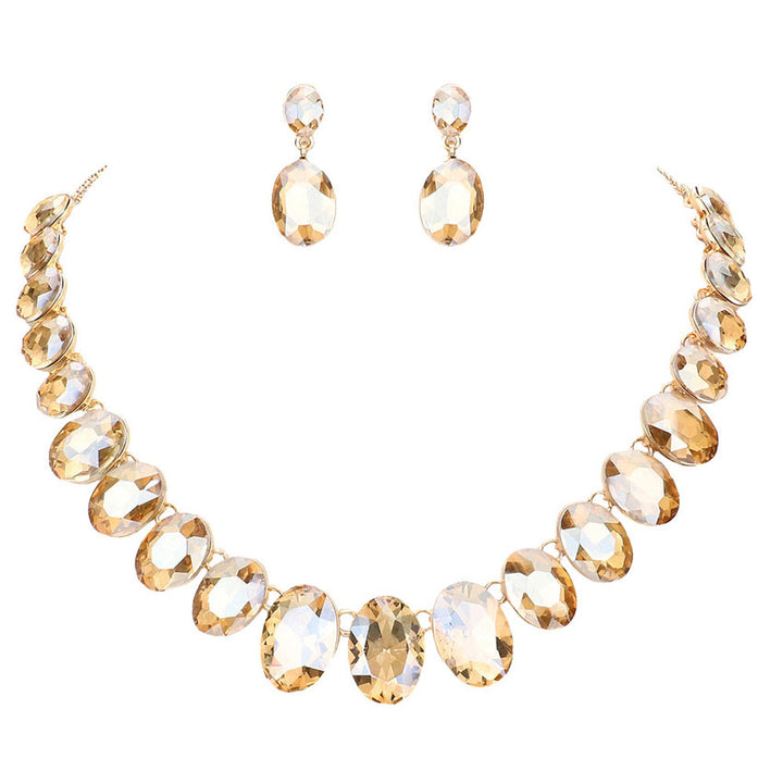 Light Col Topaz Oval Stone Link Evening Necklace. Wear together or separate according to your event, versatile enough for wearing straight through the week, perfectly lightweight for all-day wear, coordinate with any ensemble from business casual to everyday wear, the perfect addition to every outfit.