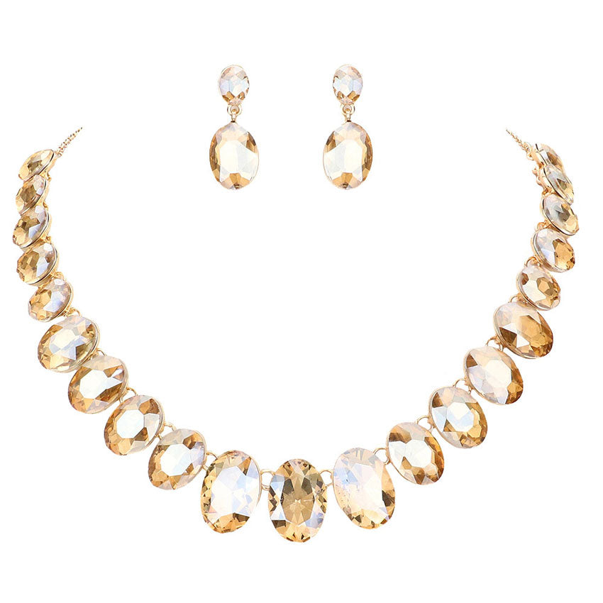 Light Col Topaz Oval Stone Link Evening Necklace. Wear together or separate according to your event, versatile enough for wearing straight through the week, perfectly lightweight for all-day wear, coordinate with any ensemble from business casual to everyday wear, the perfect addition to every outfit.