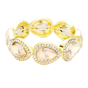 Light Col Topaz Rhinestone Trim Teardrop Crystal Stretch Evening Bracelet, Get ready with these Stretch Bracelet, put on a pop of color to complete your ensemble. Perfect for adding just the right amount of shimmer & shine and a touch of class to special events. Perfect Birthday Gift, Anniversary Gift, Mother's Day Gi