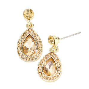Light Col Topaz Rhinestone Trim Teardrop Stone Dangle Evening Earrings, This teardrop dangle earrings put on a pop of color to complete your ensemble. Beautifully crafted design adds a gorgeous glow to any outfit. Luminous Teardrop Stone and sparkling rhinestones give these stunning earrings an elegant look. Perfect for adding just the right amount of shimmer & shine. Perfect for Birthday Gift, Anniversary Gift, Mother's Day Gift, Graduation Gift.