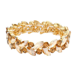Light Col Topaz Round Marquise Stone Cluster Stretch Evening Bracelet, Get ready with this Round stone cluster stretchable Bracelet and put on a pop of color to complete your ensemble. Perfect for adding just the right amount of shimmer & shine and a touch of class to special events. Wear with different outfits to add perfect luxe and class with incomparable beauty. Just what you need to update in your wardrobe.
