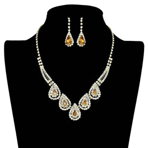 Light Col Topaz Teardrop Accented Rhinestone Necklace, Beautifully crafted design adds a gorgeous glow to any outfit. Jewelry that fits your lifestyle! stunning jewelry set will sparkle all night long making you shine out like a diamond. perfect for a night out on the town or a black tie party, Perfect Gift, Birthday, Anniversary, Prom, Mother's Day Gift, Thank you Gift.