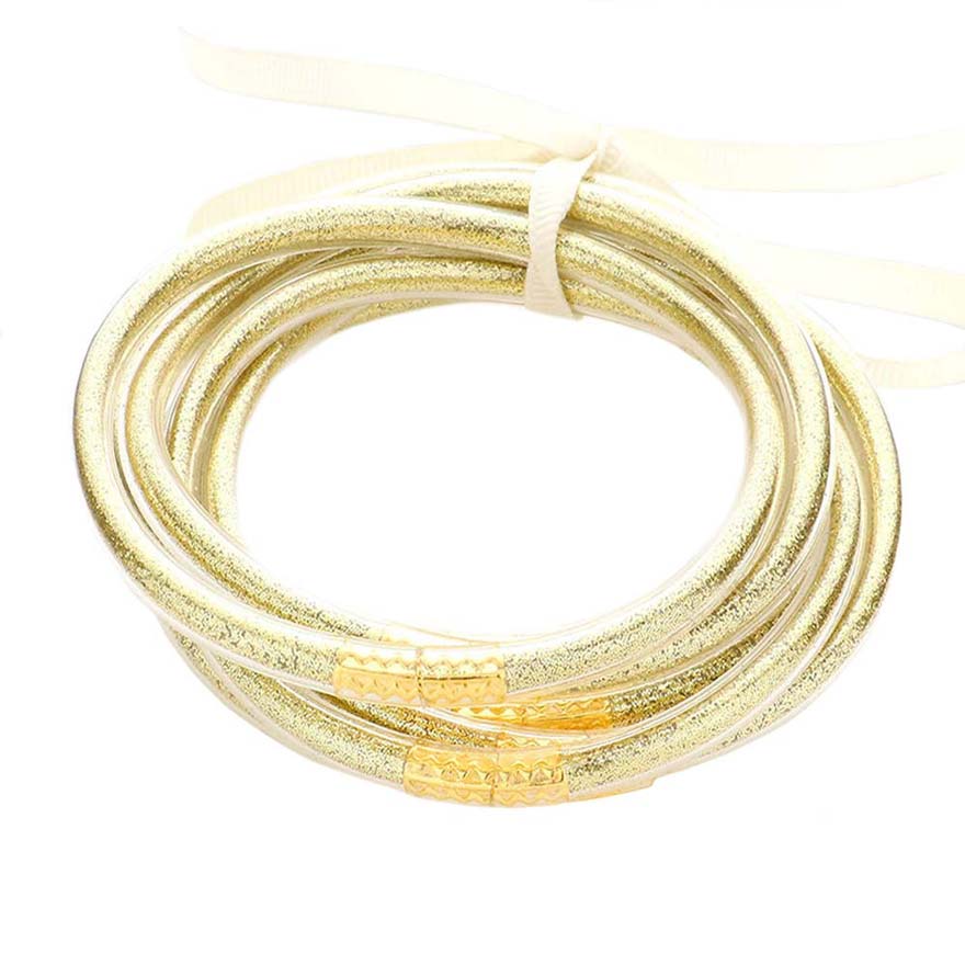 Light Gold 7PCS Glitter Jelly Tube Bangle Bracelets, are a beautiful & unique collection to your attire to make your look more attractive. Perfect decoration as formal or casual wear at a party, work, or shopping for ladies and girls to wear. The bracelet is filled with enough glitter, it's sparkled in the light. Beautiful bracelets will help you get more compliments on your everyday wear.