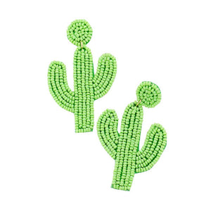 Light Green Beaded Cactus Drop Dangle Earrings, It's made of beads. Light weight and comfortable to wear, adopt to current popular trend element of beads, give you charming look and win more compliments, With this vibrant color earring, show off for a day at the beach, Summer pretty! These Fashion and stylish Cactus Earrings suitable for work, party, business, travel, daily using and so on.