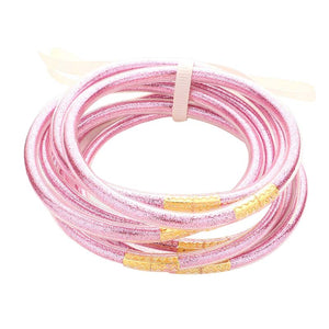 Light Pink 7PCS Glitter Jelly Tube Bangle Bracelets, are a beautiful & unique collection to your attire to make your look more attractive. Perfect decoration as formal or casual wear at a party, work, or shopping for ladies and girls to wear. The bracelet is filled with enough glitter, it's sparkled in the light. Beautiful bracelets will help you get more compliments on your everyday wear.