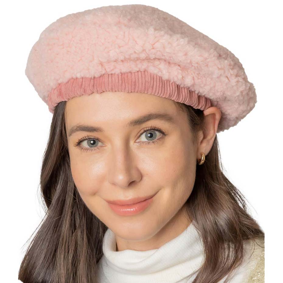 Light Pink Solid Sherpa Beret Hat, is made with care and love from very soft and warm yarn that keeps you warm and toasty on cold days and on winter days out. An awesome winter gift accessory! Wear this hat to keep yourself warm in a stylish way at any place any time. The perfect gift for Birthdays, Christmas, Stocking stuffers, holidays, anniversaries, and Valentine's Day, to friends, family, and loved ones. Enjoy the winter with this Sherpa Beret Hat.