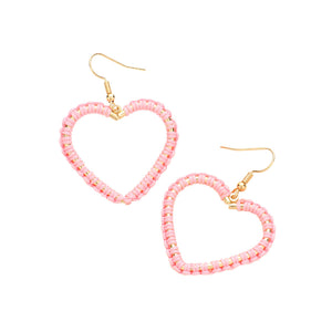 Light Pink Woven Thread Open Metal Heart Dangle Earrings, Take your love for statement accessorizing to a new level of affection with the heart dangle earrings. These earring crafted with Woven Thread and a heart design adds a gorgeous glow to any outfit. Adorable and will get you into that holiday mood in an instant! Wear these gorgeous earrings to make you stand out from the crowd & show your trendy choice this valentine.