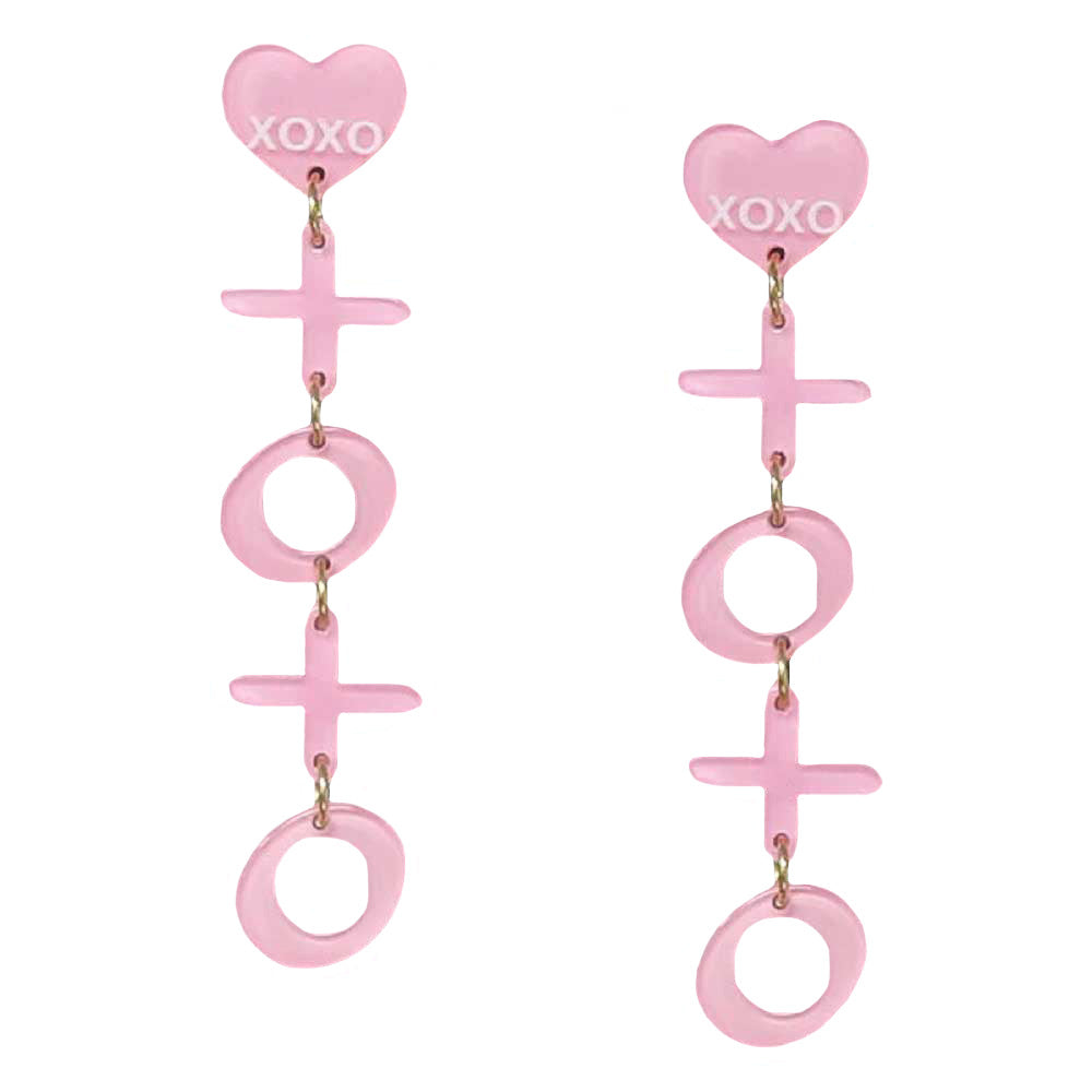 Light Pink Xoxo Valentine's Acetate Earrings, These valentine-themed earrings feature a cool, decidedly chic, and always fun. The triple heart earrings combine a heart with a beautiful palette crafted entirely. Fun handcrafted jewelry that fits your lifestyle adding a pop of pretty color. It is so comfortable to wear these lightweight cute earrings pair for every day of Valentine's week.