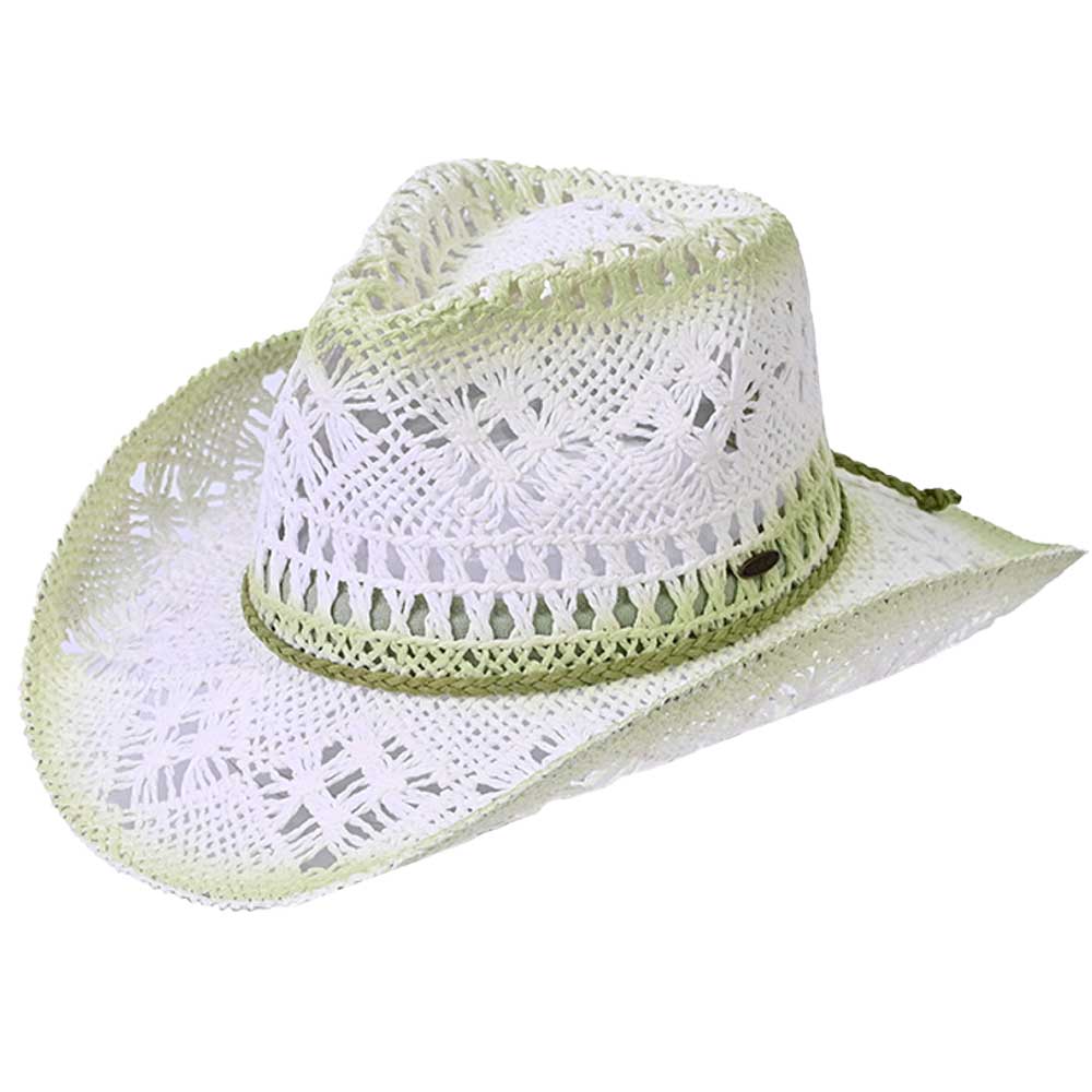 Lime C C Ombre Open Weave Cowboy Hat, Whether you’re lounging by the pool or attend at any event. This is a great hat that can keep you stay cool and comfortable in a party mood. Perfect Gift Cool Fashion Cowboy, Prom, birthdays, Mother’s Day, Christmas, anniversaries, holidays, Mardi Gras, Valentine’s Day, or any occasion.