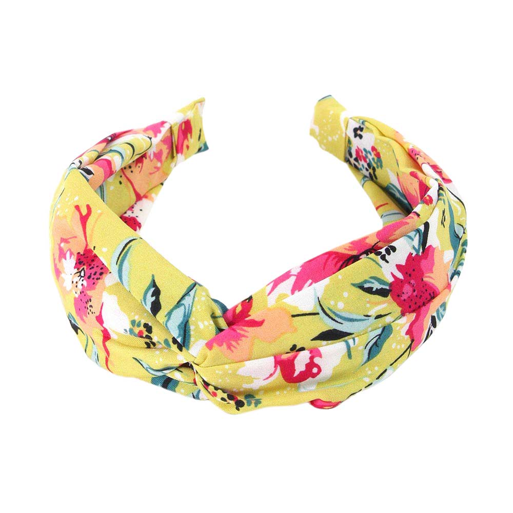 Lime Flower Patterned Burnout Knot Headband, Be prepared to receive compliments. Push your hair back and spice up any plain outfit with this burnout knot flower patterned headband! Be the ultimate trendsetter wearing this chic headband with all your stylish outfits! 