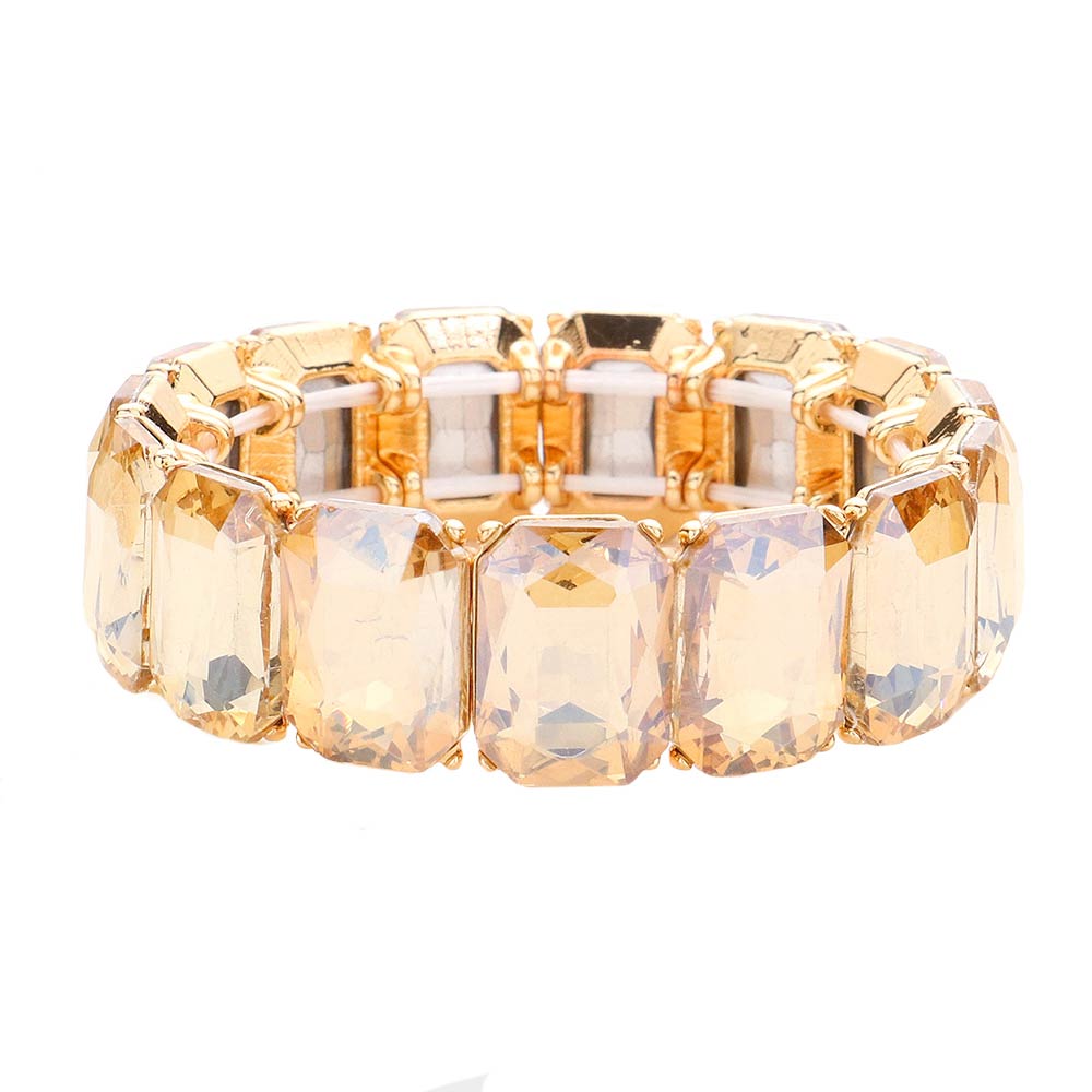 Lt Col Topaz Emerald Cut Stone Stretch Evening Bracelet, These gorgeous Emerald Cut Stone pieces will show your class on any special occasion. Eye-catching sparkle, the sophisticated look you have been craving for! These bracelets are perfect for any event whether formal or casual or for going to a party or special occasion.
