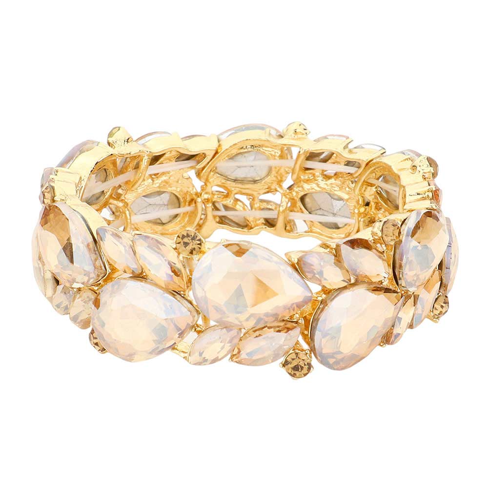 Lt Col Topaz Teardrop Cluster Marquise Stone Stretch Evening Bracelet, These gorgeous marquise stone pieces will show your class on any special occasion. These bracelets are perfect for any event whether formal or casual or for going to a party or special occasion. The perfect gift for a birthday, Valentine’s Day, Party, Prom, etc.