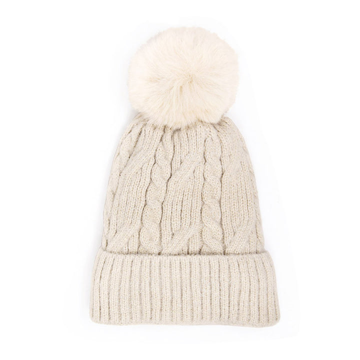 Beige Lurex Accented Solid Cable Knitted Pom Pom Beanie Hat Beanie Winter Hat, warm & cozy, this winter hat adds a glitzy sparkle to your wardrobe on windy chilly days. Classic, trendy chic easy to match your ensemble. Perfect Birthday Gift, Christmas Gift, Stocking Stuffers, Anniversary Gift, Valentine’s Day Gift, Loved One