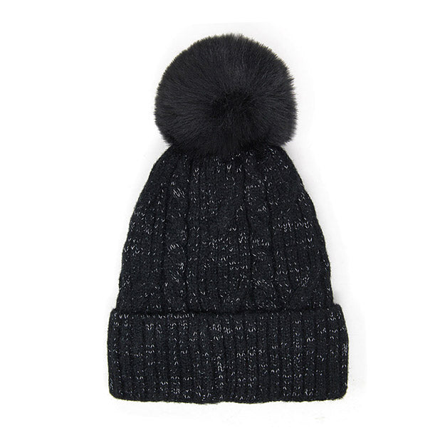 Black Lurex Accented Solid Cable Knitted Pom Pom Beanie Hat Beanie Winter Hat, warm & cozy, this winter hat adds a glitzy sparkle to your wardrobe on windy chilly days. Classic, trendy chic easy to match your ensemble. Perfect Birthday Gift, Christmas Gift, Stocking Stuffers, Anniversary Gift, Valentine’s Day Gift, Loved One