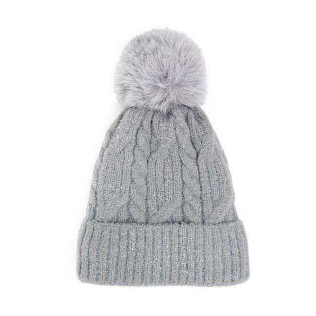 Gray Lurex Accented Solid Cable Knitted Pom Pom Beanie Hat Beanie Winter Hat, warm & cozy, this winter hat adds a glitzy sparkle to your wardrobe on windy chilly days. Classic, trendy chic easy to match your ensemble. Perfect Birthday Gift, Christmas Gift, Stocking Stuffers, Anniversary Gift, Valentine’s Day Gift, Loved One