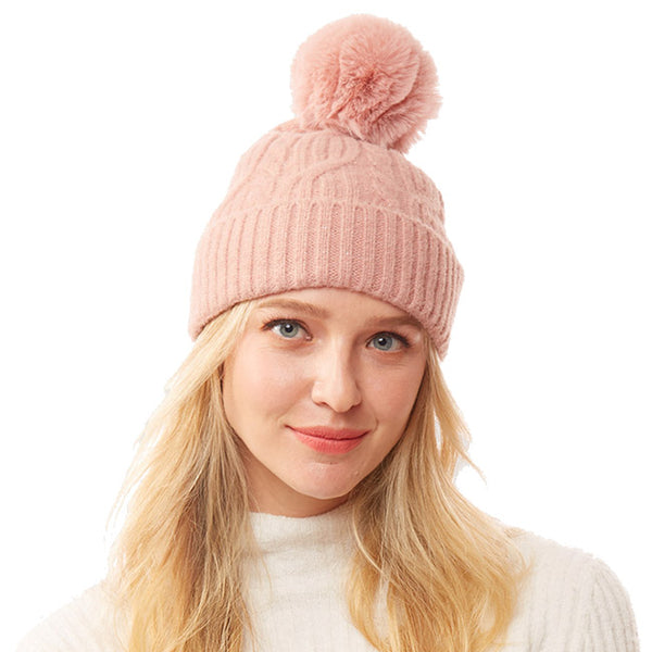 Pink Lurex Accented Solid Cable Knitted Pom Pom Beanie Hat Beanie Winter Hat, warm & cozy, this winter hat adds a glitzy sparkle to your wardrobe on windy chilly days. Classic, trendy chic easy to match your ensemble. Perfect Birthday Gift, Christmas Gift, Stocking Stuffers, Anniversary Gift, Valentine’s Day Gift, Loved One