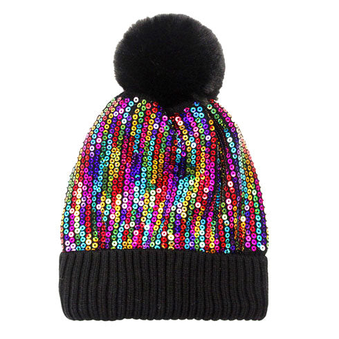 Multi Sequin Embellished Pom Pom Beanie Hat. Before running out the door into the cool air, you’ll want to reach for these toasty beanie to keep your hands incredibly warm. Accessorize the fun way with these beanie , it's the autumnal touch you need to finish your outfit in style. Awesome winter gift accessory!