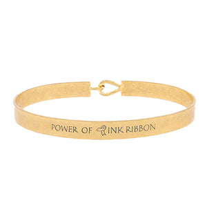 Matte Gold Power of pink ribbon metal hook bracelet. Beautifully crafted design adds a gorgeous glow to any outfit. Jewelry that fits your lifestyle! Perfect Birthday Gift, Anniversary Gift, Mother's Day Gift, Anniversary Gift, Graduation Gift, Prom Jewelry, Just Because Gift, Thank you Gift.