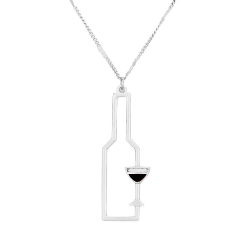Wine Pendant Necklace - Matte Silver