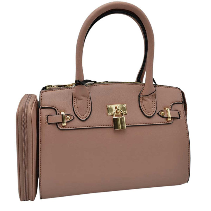 Mauve Elegant 2 In 1 Women's Medium Top Handle Satchel Totes Handbag with Wallet, 2 in 1 satchel handbag with matching wallet, is perfect to accompany you to work or go shopping. With this top handle, you can wear the bag elegantly on the shoulder. The large main compartment gives a lot of storage space, so you can place all purchases but also valuables and documents in it. The fashionable pattern of the shoulder bag also go well with chic business looks as well as casual everyday styling. 