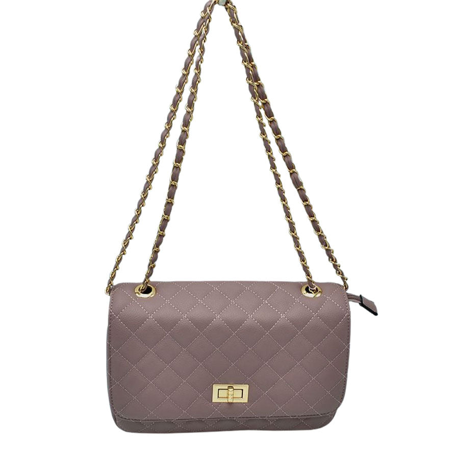 Mauve Trendy Quilted Vegan Leather Messenger Crossbody Bag, A classic quilted bag never goes out of style, This cross-body bag is a stylish day-to-night accessory. It's a simple but eye-catching accessory to enrich your look with any outfit. The outer is adorned with quilting and stamped with branded hardware and you'll find a roomy compartment inside complete with a zipped pocket. Use it for a look that will get you noticed style with your glam outfit