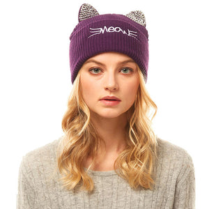 Soft, Cozy Meow Solid Stone Purple Cat Ear Beanie Hat Purple Cat Ear Hat Stone Hat Winter Hat, reach for this toasty hat to keep you incredibly warm when running out the door. Accessorize with this cat ear hat, it's the autumnal touch finish your outfit in style. Best Gift Birthday, Christmas, Night Out Cold Weather, Valentine's Day