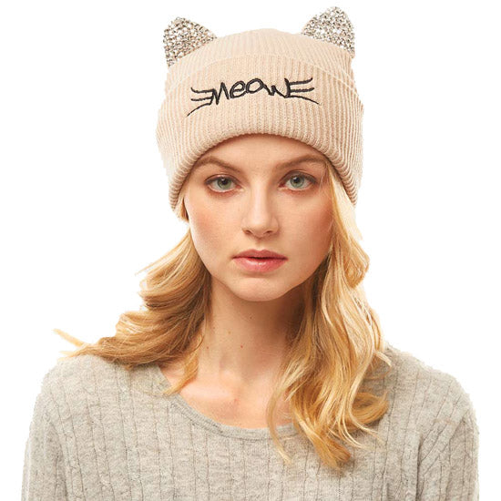 Soft, Cozy Meow Solid Stone Beige Cat Ear Beanie Hat Beige Cat Ear Hat Stone Hat Winter Hat, reach for this toasty hat to keep you incredibly warm when running out the door. Accessorize with this cat ear hat, it's the autumnal touch finish your outfit in style. Best Gift Birthday, Christmas, Night Out Cold Weather, Valentine's Day