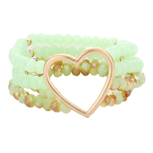 Mint Open Metal Heart Accented Multi Layered Faceted Beaded Stretch Bracelet. Beautifully crafted design adds a gorgeous glow to any outfit. Jewelry that fits your lifestyle! Perfect Birthday Gift, Anniversary Gift, Mother's Day Gift, Anniversary Gift, Graduation Gift, Prom Jewelry, Just Because Gift, Thank you Gift.
