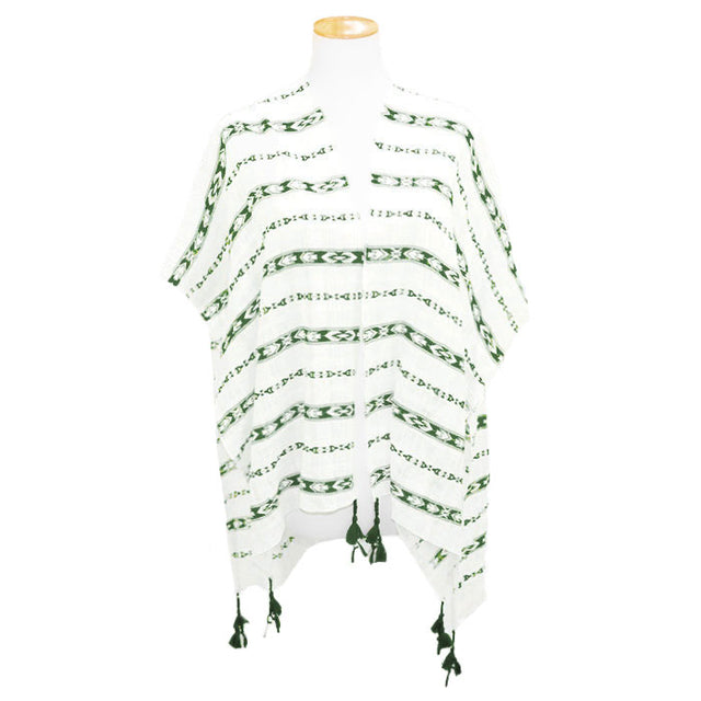 Mint Aztec Pattern Tassel Poncho, These Ponchos feature an Aztec pattern with a tassel design easy to pair with so many tops. Lightweight and Breathable Fabric, sophisticated, flattering, and Comfortable to Wear. The fashionable and stylish Aztec pattern design is great for year-round wear on any occasion from casual to formal. Look perfectly breezy and laid-back as you head to the beach.