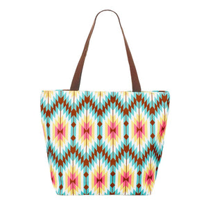 Mint Aztec Patterned Beach Tote Bag, whether you're shopping, heading to the pool, or the beach, this aztec  patterned beach tote bag is the perfect accessory. Keep your essentials safe on the go while still having standout style, roomy enough to tote all your items for a day. It's a Perfect birthday gift, anniversary gift, Mother's Day gift, holiday getaway, or any other occasion.