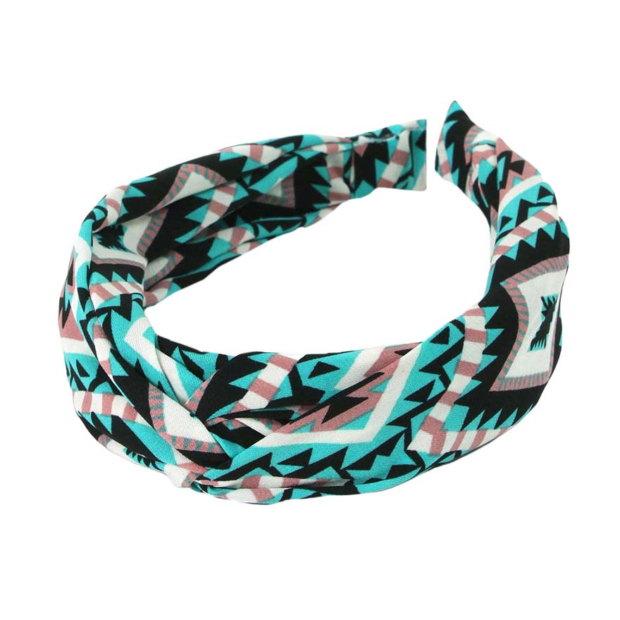 Mint Aztec Patterned Twisted Headband, Push your hair back and spice up any plain outfit with this twisted Aztec-patterned headband! Be the ultimate trendsetter & be prepared to receive compliments wearing this chic headband with all your stylish outfits! Add a super neat and trendy twist to any boring style. Perfect for everyday wear, special occasions, outdoor festivals, and more. Awesome gift idea for your loved one or yourself.