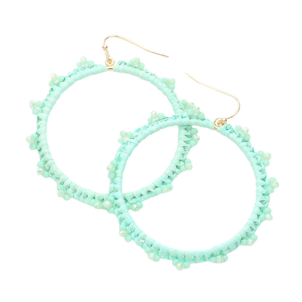 Mint Beaded Pointed Raffia Wrapped Open Circle Dangle Earrings, enhance your attire with these beautiful raffia-wrapped dangle earrings to show off your fun trendsetting style. It can be worn with any daily wear such as shirts, dresses, T-shirts, etc. These raffia open-circle dangle earrings will garner compliments all day long. Whether day or night, on vacation, or on a date, whether you're wearing a dress or a coat, these earrings will make you look more glamorous and beautiful. 