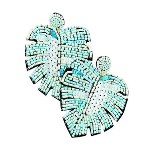 Mint Beaded Tropical Leaf Dangle Earrings. Look like the ultimate fashionista with these Earrings! Add something special to your outfit this Valentine! Special It will be your new favorite accessory. Perfect Birthday Gift, Mother's Day Gift, Anniversary Gift, Graduation Gift, Prom Jewelry, Valentine's Day Gift, Thank you Gift.