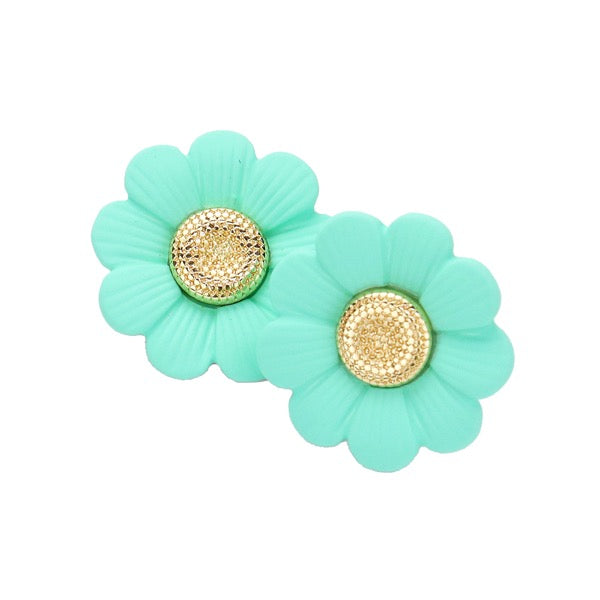 Mint Vibrant Bloom Flower Stud Earrings Floral Earrings, carefully crafted, delicately put together, these earrings will bring a lovely pop of color to your look, giving you the feeling that you have been touched by sunshine. Bright floral post earrings will coordinate with any ensemble from business casual to everyday wear