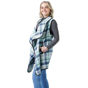 Mint Fashionable Plaid Check Vest With Pocket, the perfect accessory for boosting up your gorgeousness and confidence with comfort. It's a luxurious, trendy, super soft chic capelet that keeps you smarter, warm, and toasty. You can throw it on over so many pieces elevating any casual outfit! Perfect Gift for Wife, Mom, Birthday, Holiday, Christmas, Anniversary, Fun Night Out. Wherever you go, show your confidence with this fashionable vest.
