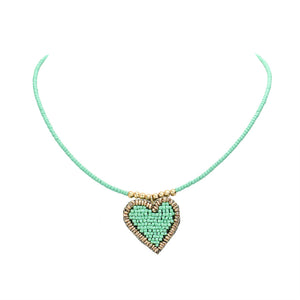 Mint Felt Back Beaded Heart Pendant Necklace, this beautiful heart-themed pendant necklace is the ultimate representation of your class & beauty. Get ready with these heart pendant necklaces to receive compliments putting on a pop of color to complete your ensemble in perfect style for anywhere, any time, or any other occasion.