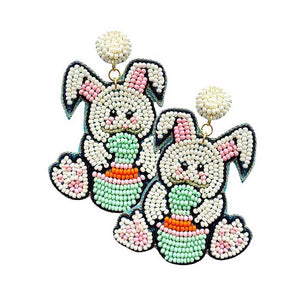 Mint Felt Back Easter Bunny Egg Seed Beaded Dangle Earrings, perfect for the festive season, embrace the Easter spirit with these cute enamel bunny egg earrings, these adorable dainty gift earrings are bound to cause a smile or two. Surprise your loved ones on this Easter Sunday occasion, great gift idea for Wife, Mom, or your Loving One.