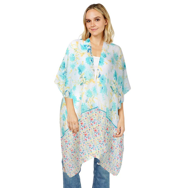 Mint Flower Patterned Cover Up Kimono Poncho, beautifully flower-patterned Poncho is made of soft and breathable material that amps up your real and gorgeous look with a perfect attraction anywhere, anytime. Its eye-catchy design makes you stand out. Coordinate this cover-up kimono with any ensemble to finish in perfect style and get ready to receive beautiful compliments.