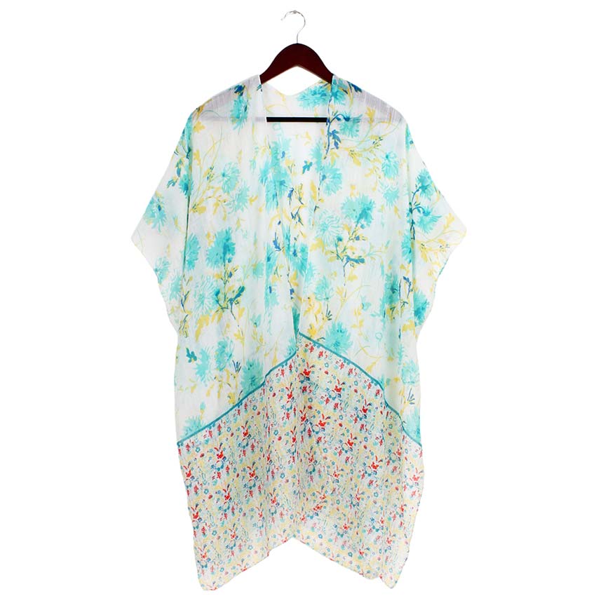 Mint Flower Patterned Cover Up Kimono Poncho, beautifully flower-patterned Poncho is made of soft and breathable material that amps up your real and gorgeous look with a perfect attraction anywhere, anytime. Its eye-catchy design makes you stand out. Coordinate this cover-up kimono with any ensemble to finish in perfect style and get ready to receive beautiful compliments.