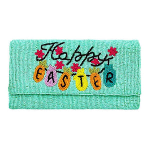 Mint Happy Easter Message Bunny Seed Beaded Clutch Crossbody Bag, Be the ultimate fashionista carrying this trendy Bunny Seed Beaded clutch bag! great for when you need something small to carry or drop in your bag. perfect for the festive season, embrace the Easter spirit with these bunny seed beaded bag, these pretty tiny gift Crossbody Bags are sure to bring a smile to your face.