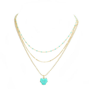 Mint Heart Pendant Triple Layered Necklace, This beautiful heart-themed necklace is the ultimate representation of your class & beauty. Get ready with these Pendant Necklaces to put on a pop of color to complete your ensemble in perfect style. Perfect for adding just the right amount of shimmer & shine and a touch of class to any event or occasion. Absolutely an excellent gift for your friends, family, and the persons you love and care about the most.