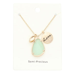 Mint Love Metal Disc Irregular Teardrop Semi Precious Pendant Necklace. Beautifully crafted design adds a gorgeous glow to any outfit. Jewelry that fits your lifestyle! Perfect Birthday Gift, Valentine's Gift, Anniversary Gift, Mother's Day Gift, Anniversary Gift, Graduation Gift, Prom Jewelry, Just Because Gift, Thank you Gift.