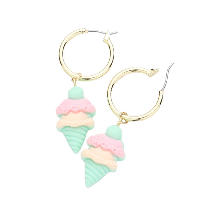 Mint Metal Hoop Colorful Fun Pastel Ice Cream Dangle Pin Catch Earrings, adds beautiful glow & eye-catching style to any outfit, coordinate these earrings with any ensemble. Ideal for parties, special events, holidays. Perfect Gift for Birthdays, Anniversary, Mother's Day, Easter, Christmas, Valentines Day, Just Because