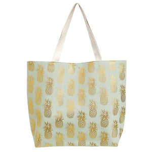 Mint Metallic Pineapple Patterned Beach Tote Bag, Whether you are out shopping, going to the pool or beach, this Pineapple patterned print tote bag is the perfect accessory. Perfectly lightweight to carry around all day. Spacious enough for carrying any and all of your seaside essentials. The soft straps really helps carrying this tie due shoulder bag comfortably. Perfect Birthday Gift, Anniversary Gift, Mother's Day Gift, Vacation Getaway or Any Other Events.