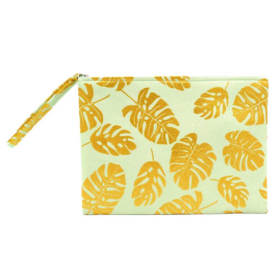 Blue Metallic Tropical Leaf Patterned Pouch Clutch Bag, look like the ultimate fashionista even when carrying a small pouch for your money or credit cards. Great for when you need something small to carry or drop in your bag. Perfect for grab and go errands, keep your keys handy & ready for opening doors as soon as you arrive.