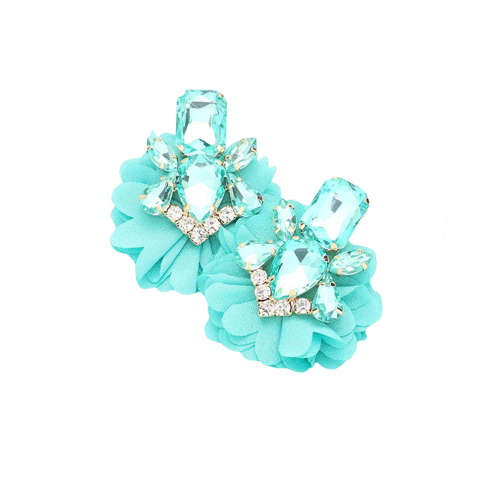 Mint Multi Stone Embellished Fabric Cluster Earrings, Look like the ultimate fashionista with these cluster earrings! Add something special to your outfit! multi stone and sparkling clusters give these earrings an elegant look. The beautifully crafted stone design adds a gorgeous glow to any outfit to make you stand out and more confident. These earrings pair perfectly with any ensemble from business casual, to a night out on the town or a black-tie party.
