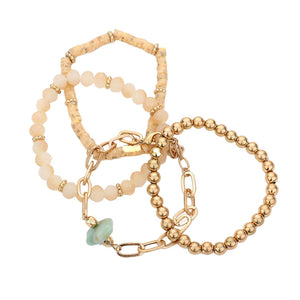 Mint Neutral 4PCS Natural Stone Bracelet Beaded Stretch Bracelets Set. This natural satone Stretch Bracelet sparkles all around with it's surrounding round stones, stylish stretch bracelet that is easy to put on, take off and comfortable to wear. It looks modern and is just the right touch to set off. Perfect jewelry to enhance your look. Awesome gift for birthday, Anniversary, Valentine’s Day or any festive occasion.